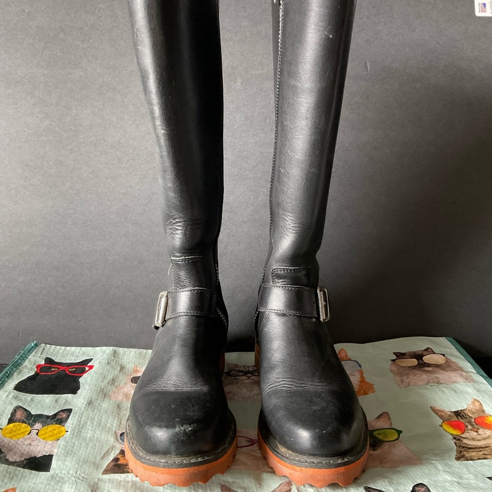John Fluevog Maggie Black Leather Riding Boots